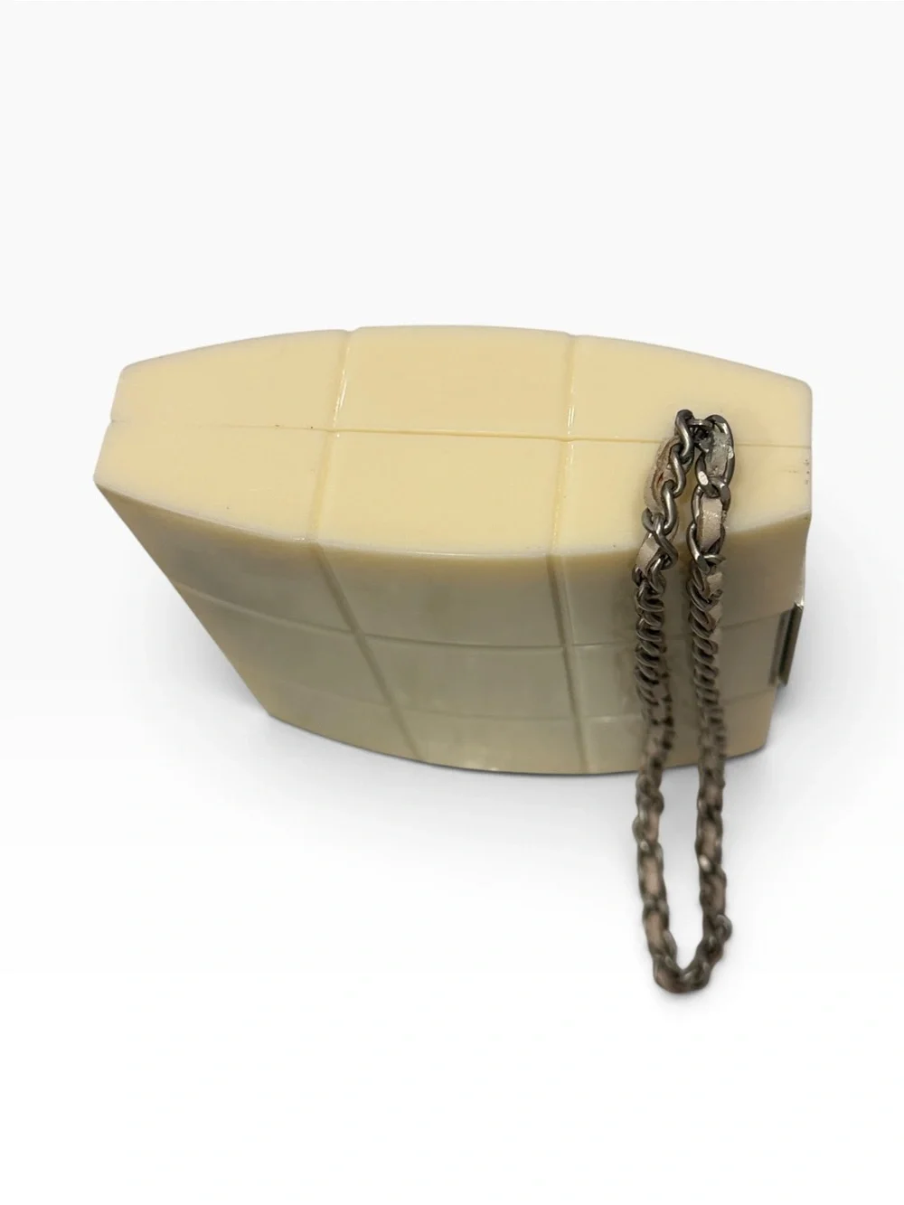Vintage Chanel Chocolate Bar Minaudiere Acrylic Chain Strap Clutch Bag Cream